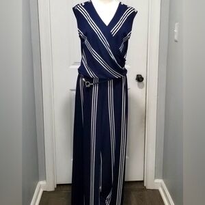 Ralph Lauren Many and White striped jumpsuit with belt sleeveless Medium